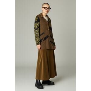 Women’s Art to wear Funky Boho Fuzzy Cardigan Acrylic Green Brown Black S